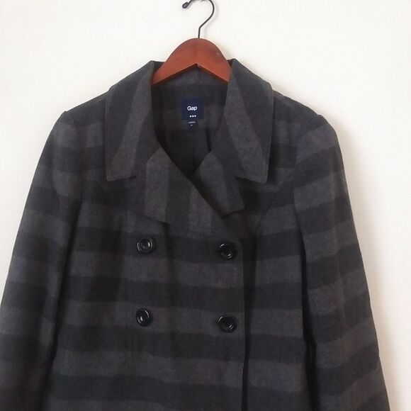 Gap Wool Blend Short Pea Coat, Grey Stripe, Med - Picture 8 of 9
